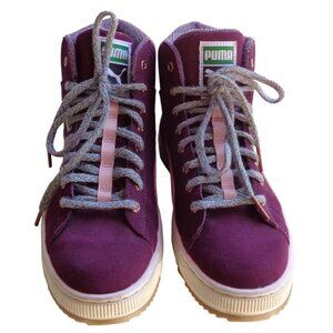 PUMA Plum Purple Suede Leather Hightops Laceup Rugged Sneakers Shoes Womens Sz 7
